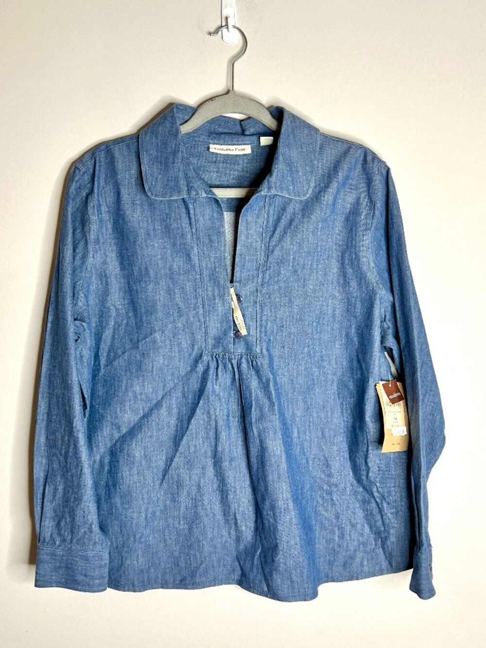 Coldwater Creek Chambray Popover Long Sleeve Top Denim Preppy Minimalist XLP NWT